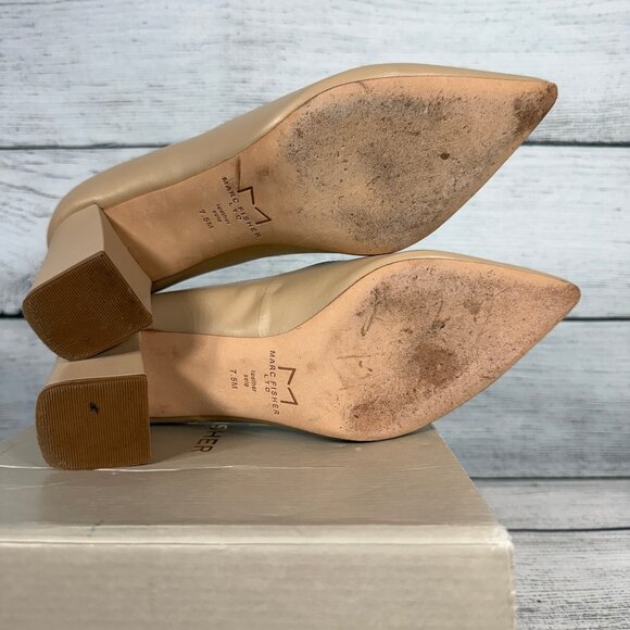 Mark Fisher Zala Block Heel Pointy Toe Pump Light Natural Tone Leather Sz 7.5 - Picture 8 of 9